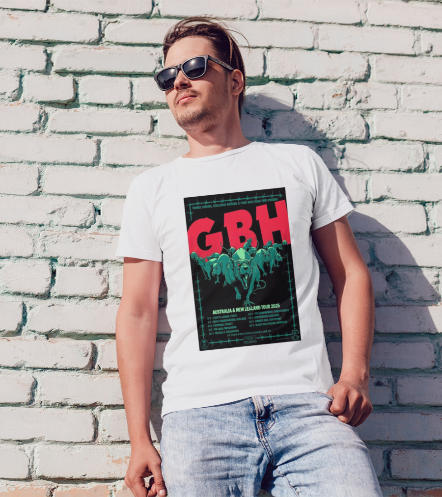GBH Australia And New Zealand Tour 2025 Vinnies Touring Skullswar Booking Punk Rock Road Trips T-Shirt