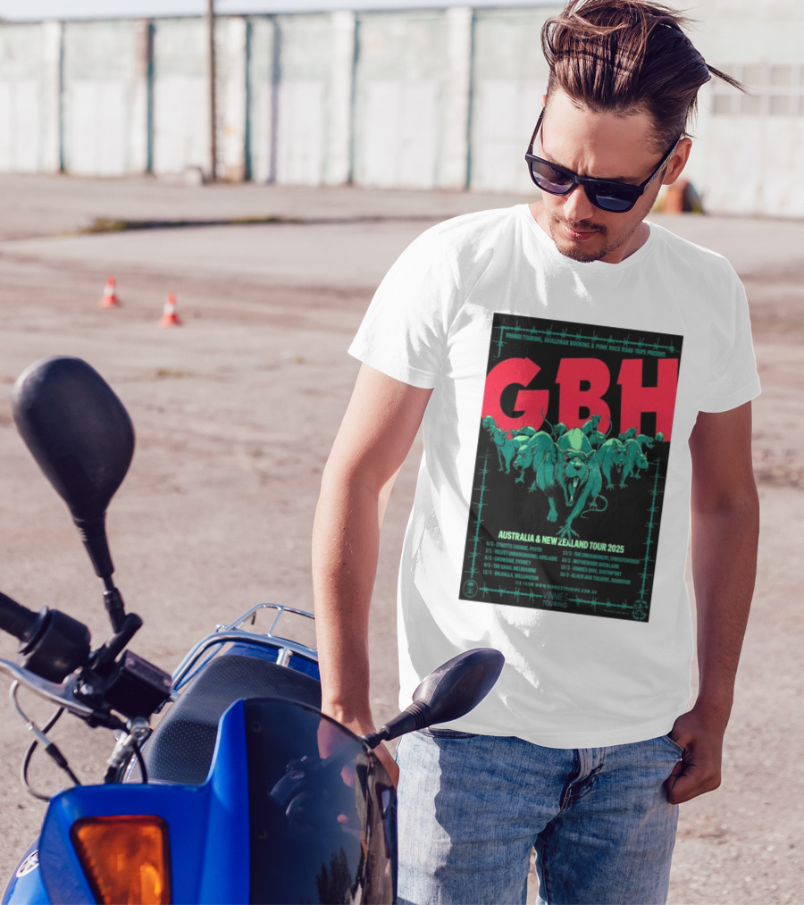 GBH Australia And New Zealand Tour 2025 Vinnies Touring Skullswar Booking Punk Rock Road Trips T-Shirt
