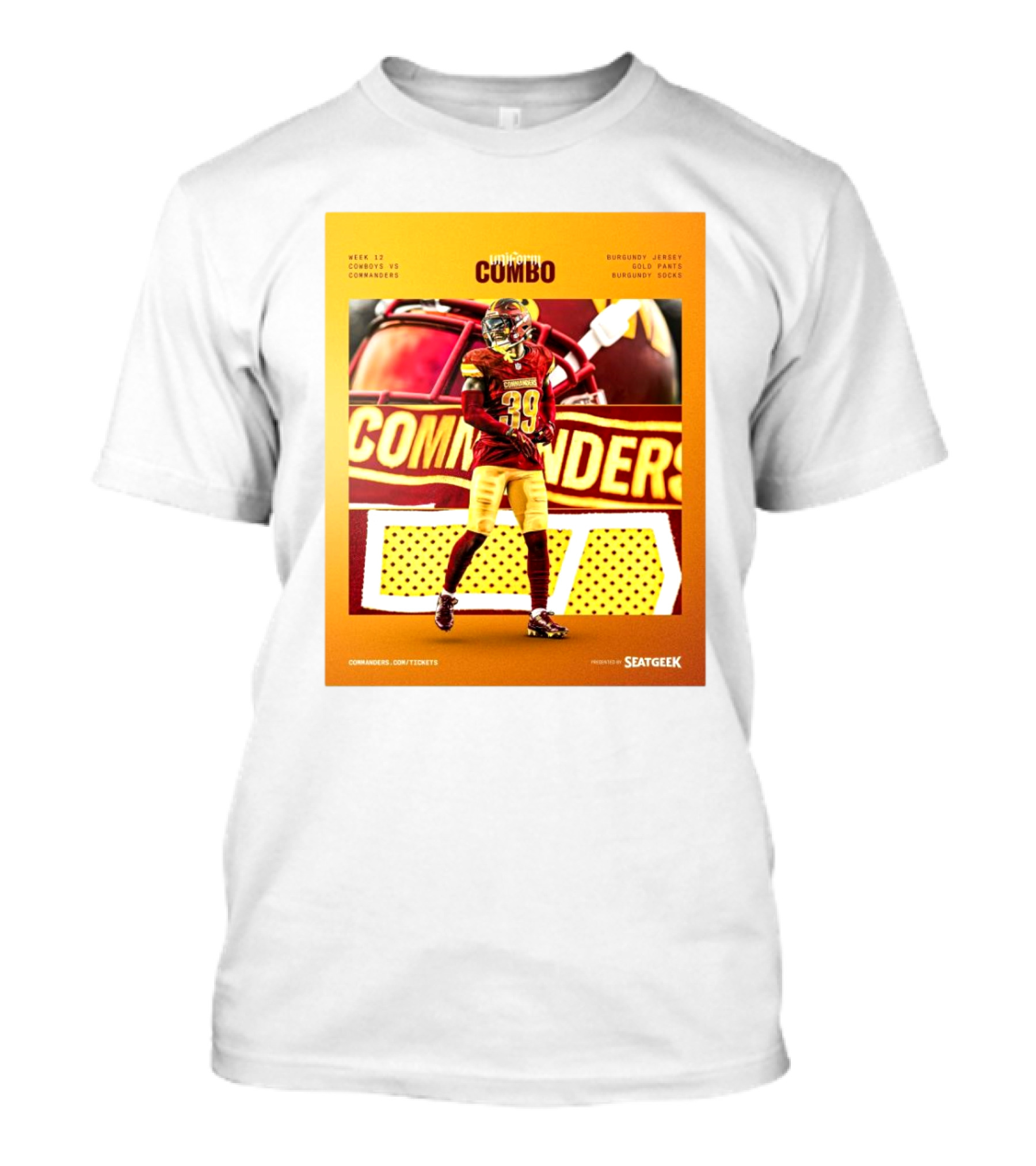 Week 12 Cowboys Vs Commanders NFL Uniform Combo Burgundy Jersey Gold Pants Burgundy Socks T-Shirt