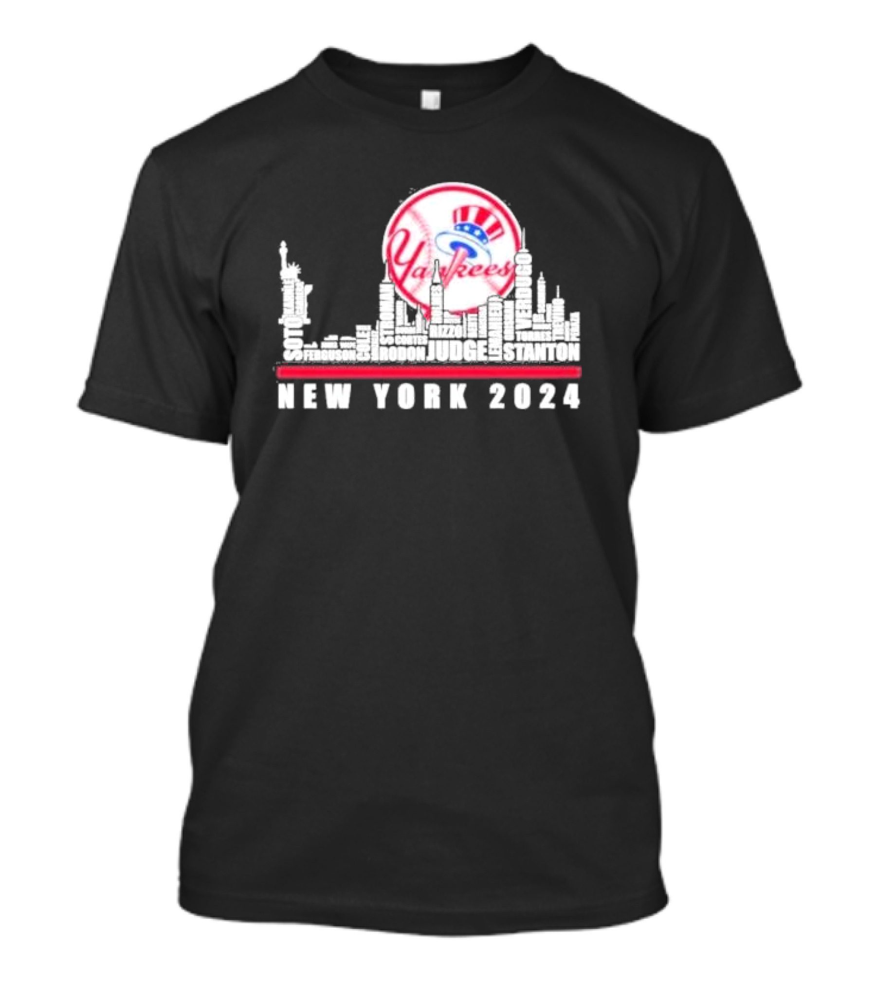 New York 2024 Yankees Baseball Players Aaron Judge Giancarlo Stanton City Skyline T-Shirt