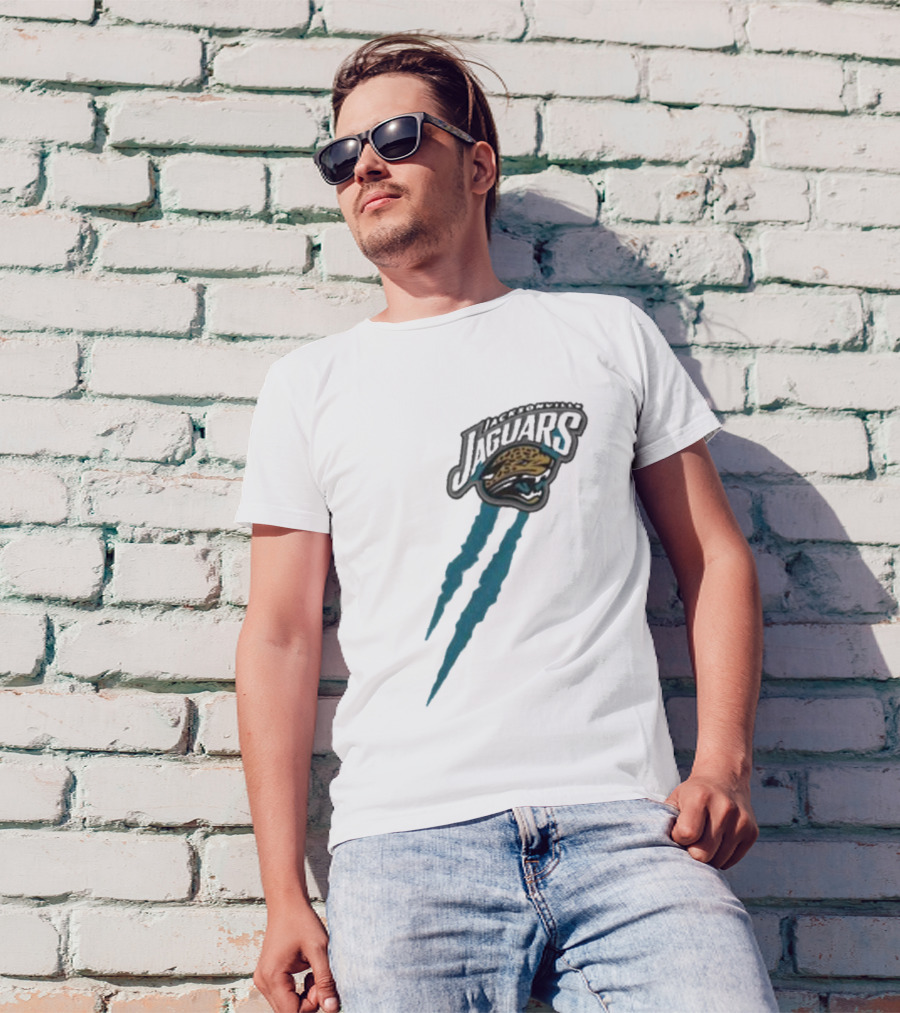 Jacksonville Jaguars Retro Jaguar Head With Bold Blue Scratch Marks T-Shirt