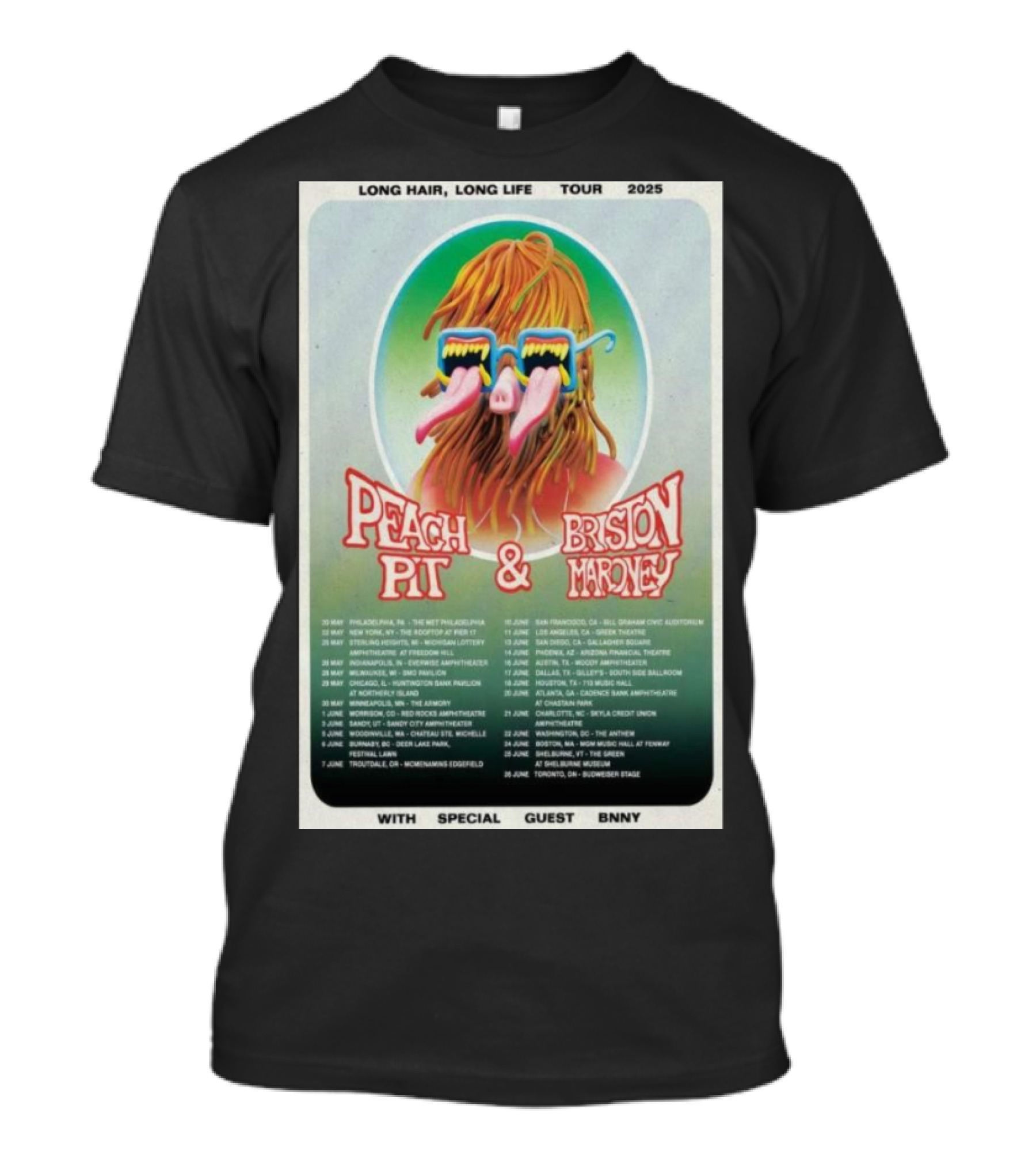 Peach Pit And Briston Maroney Long Hair Long Life 2025 Tour With Special Guest Bnny T-Shirt