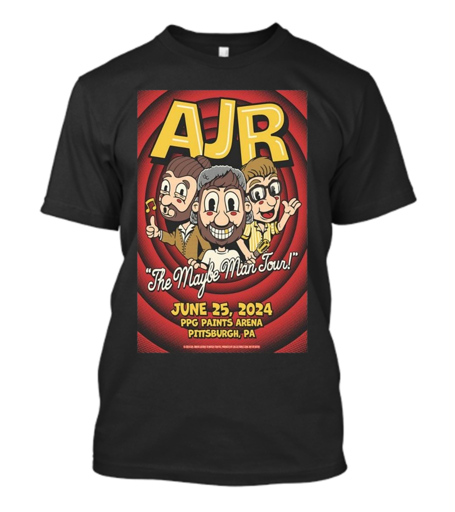 AJR The Maybe Man Tour June 25, 2024 PPG Paints Arena Pittsburgh PA Animated Band Characters T-Shirt