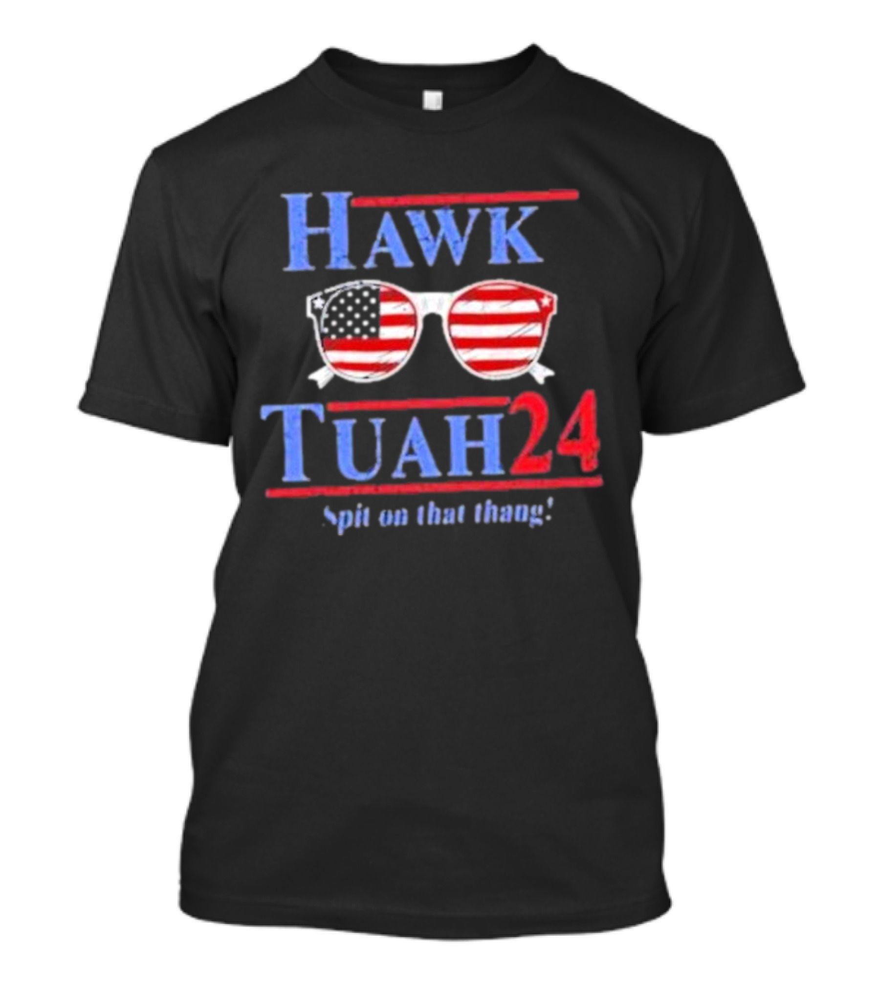 Hawk Tuah 2024 Spit On That Thang American Flag Sunglasses T-Shirt