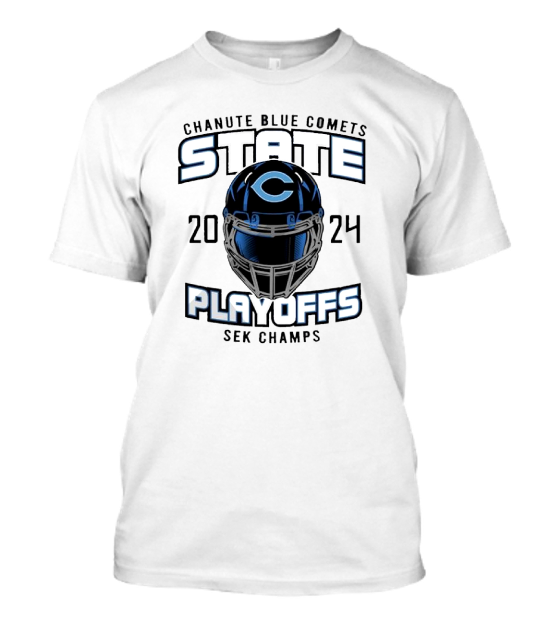 Chanute Blue Comets 2024 State Playoffs SEK Champs Football Helmet T-Shirt