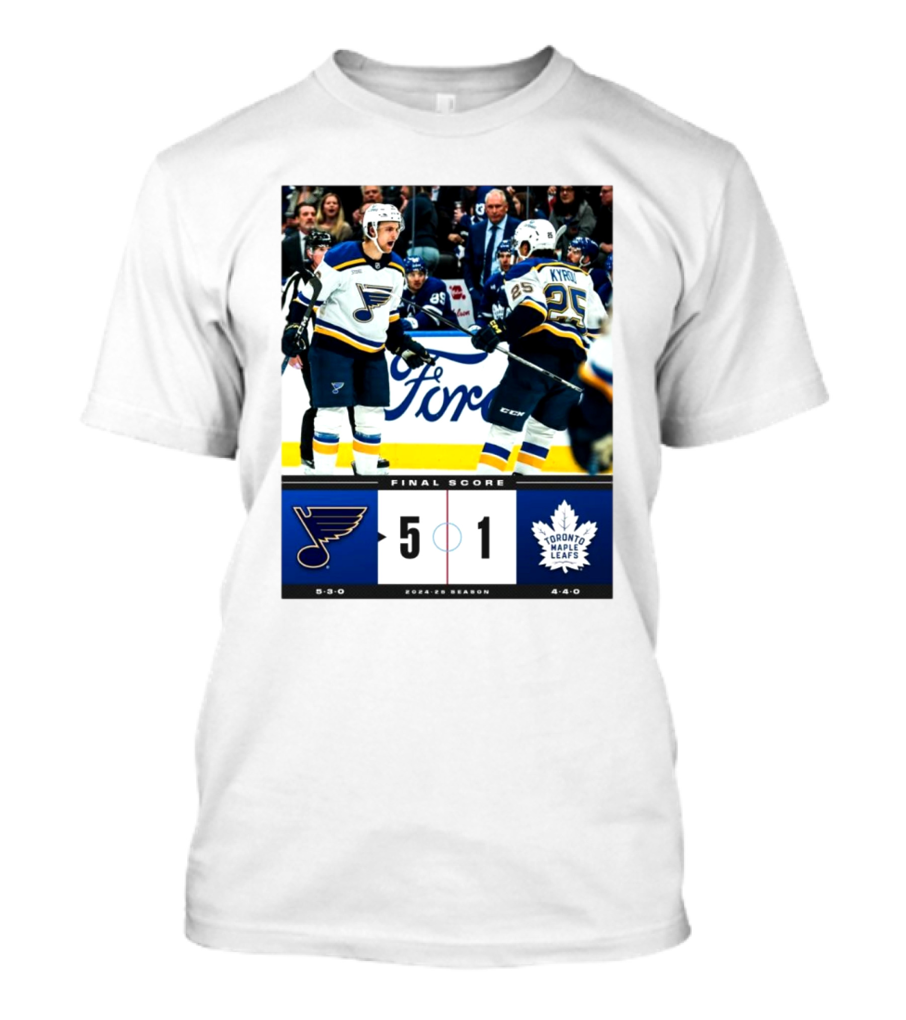 Final Score St Louis 5-1 Toronto Maple Leafs NHL 2024-25 Season T-Shirt