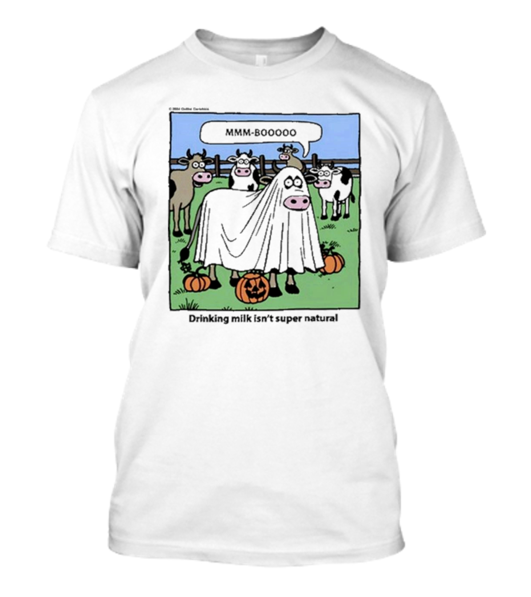 Mmm-Booooo Drinking Milk Isn’t Super Natural Halloween Cow Ghost T-Shirt