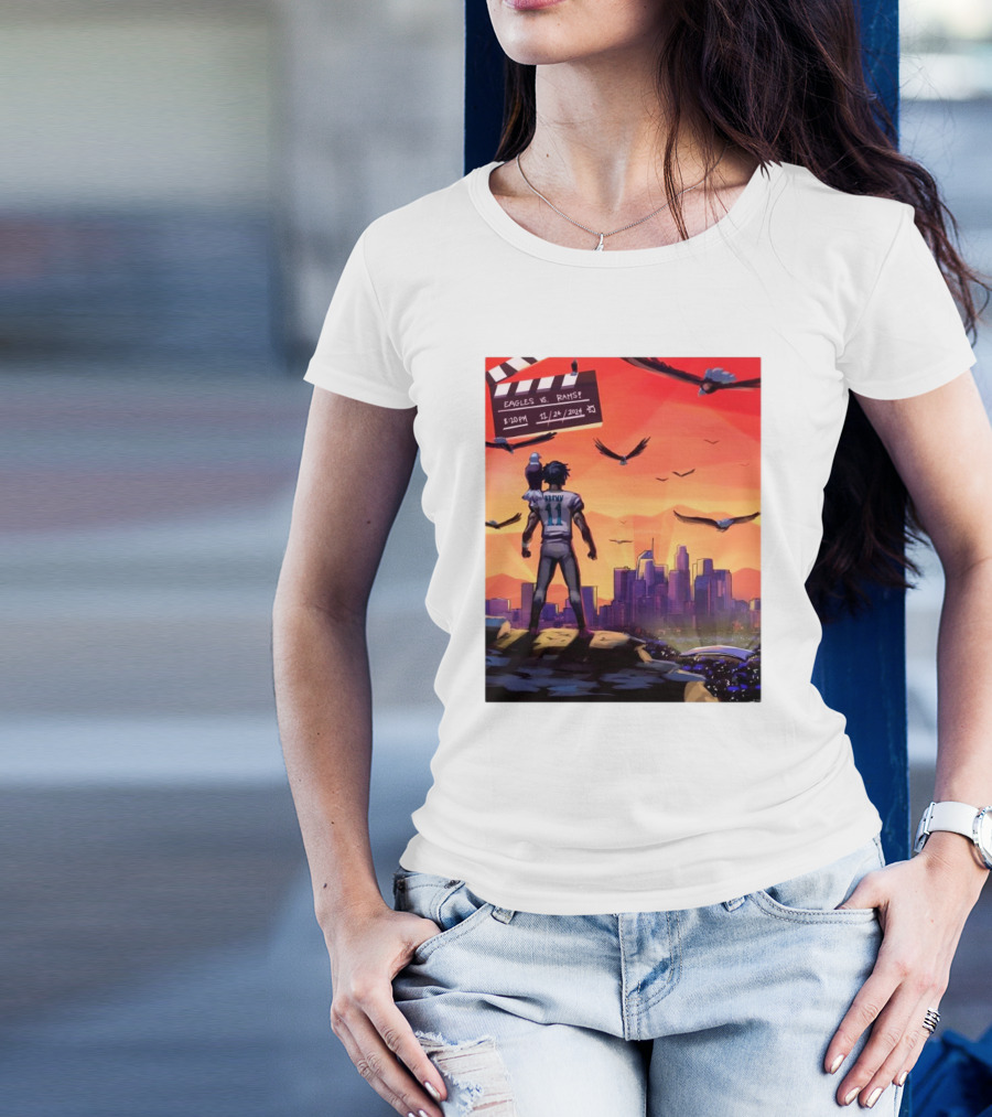 NFL Philadelphia Eagles Vs Los Angeles Rams 11 24 2024 Cinema Eagles Vs Rams Time 7:30PM T-Shirt