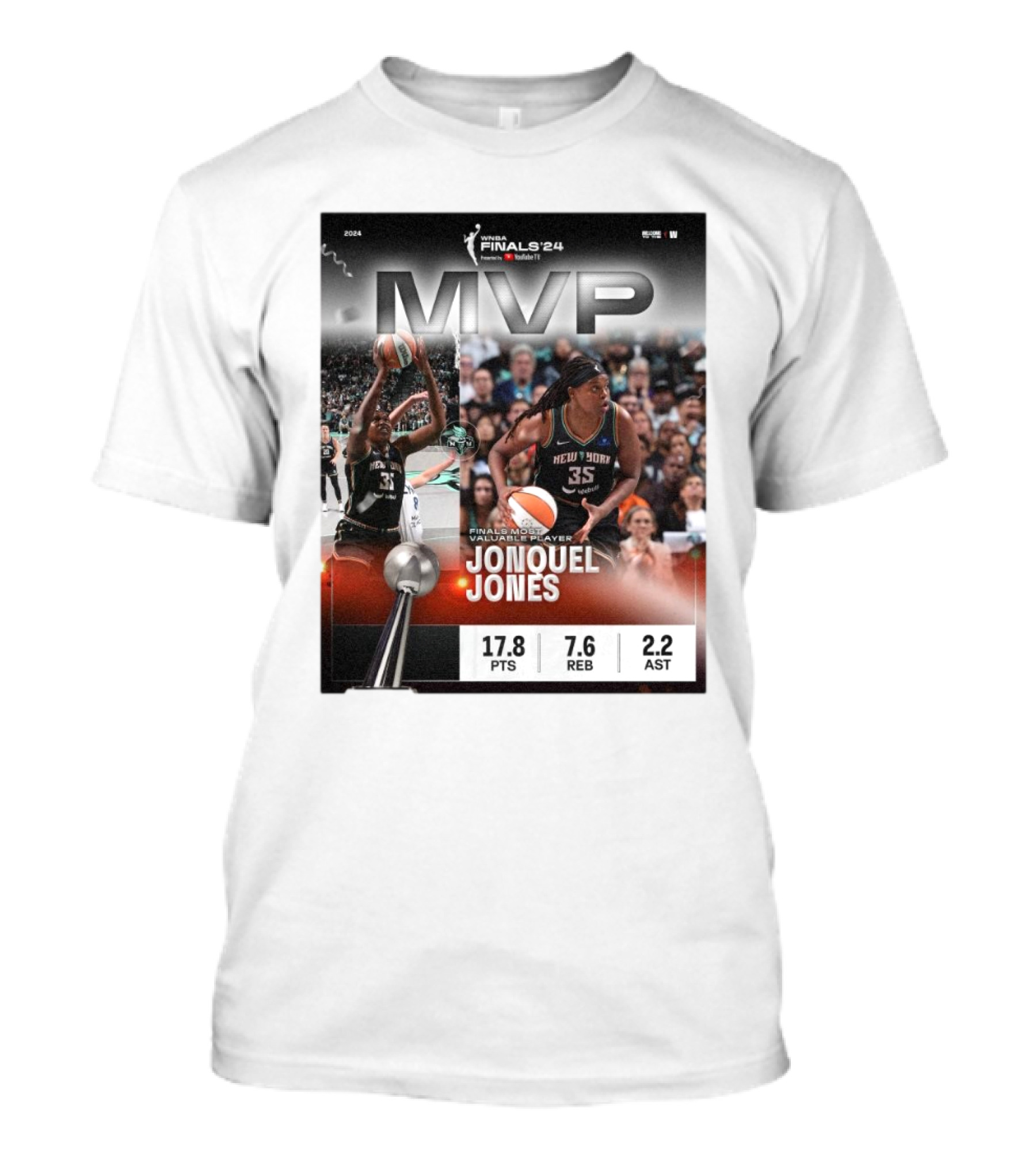 WNBA Finals ’24 MVP Jonquel Jones New York Liberty Basketball Most Valuable Player 17.8 PTS 7.6 REB 2.2 AST T-Shirt