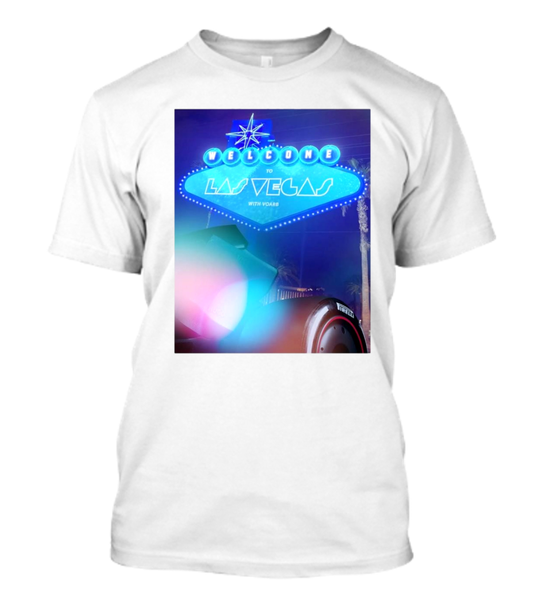 Welcome To Las Vegas With Vcarb GP Neon Lights F1 Racing Pirelli Tire T-Shirt