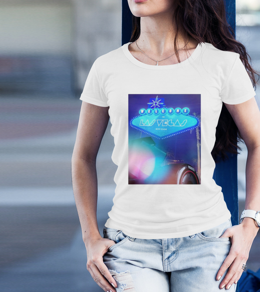 Welcome To Las Vegas With Vcarb GP Neon Lights F1 Racing Pirelli Tire T-Shirt