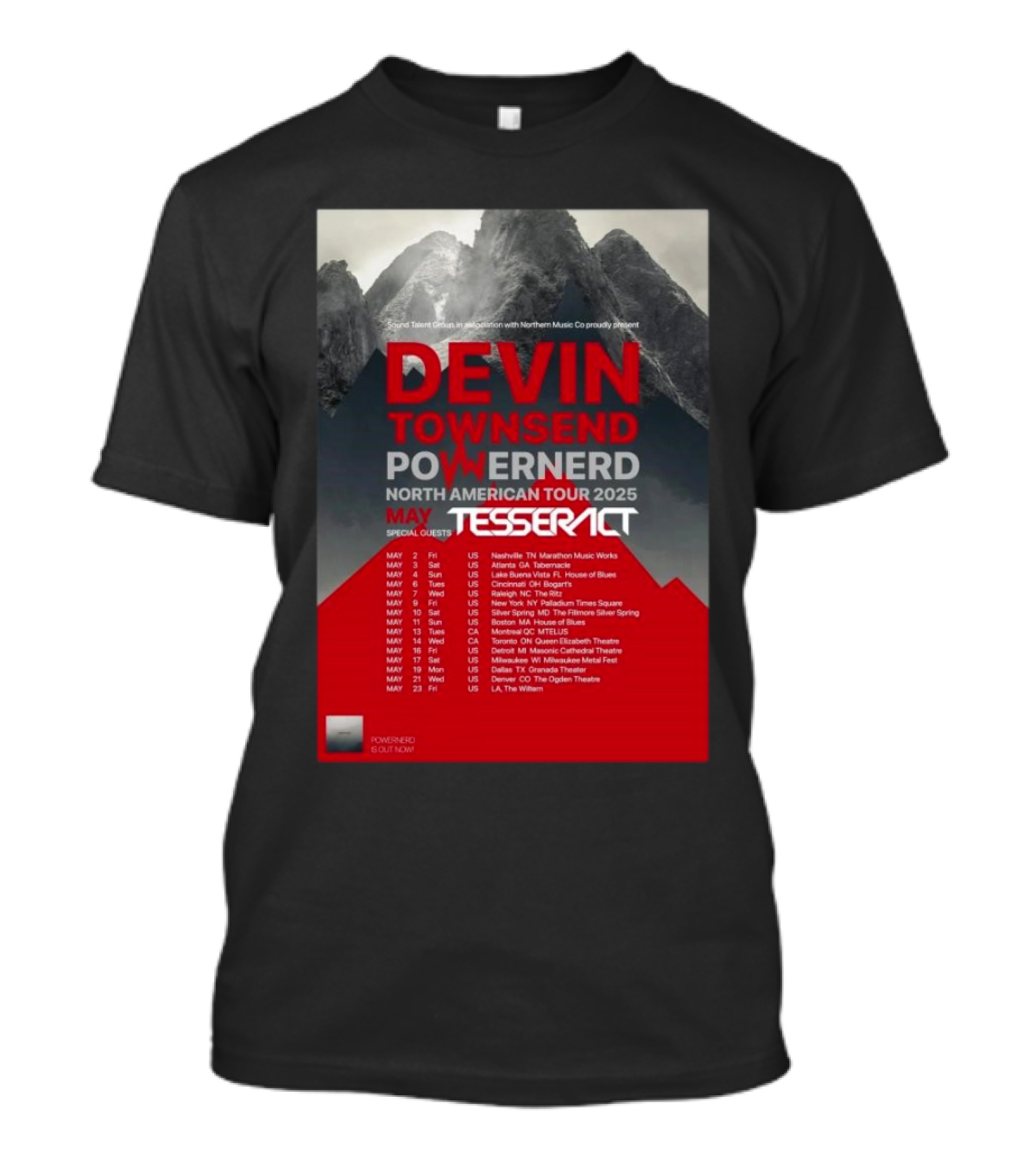 Devin Townsend Powernerd North American Tour 2025 Featuring Tesseract Special Guests May Dates And Locations T-Shirt