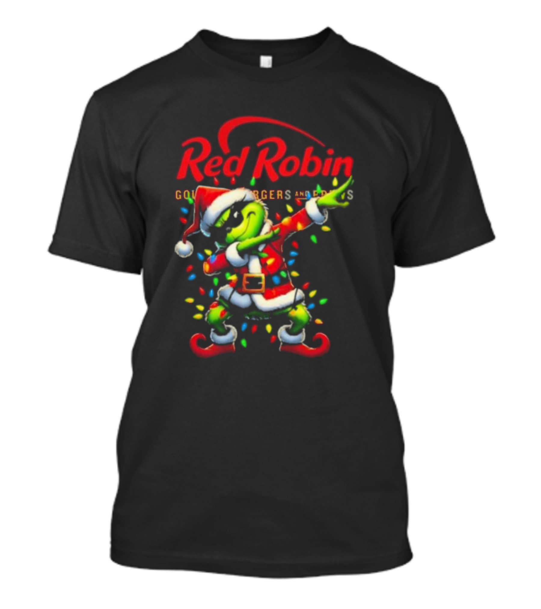 Santa Grinch Dabbing In Red Robin Holiday 2024 Festive T-Shirt