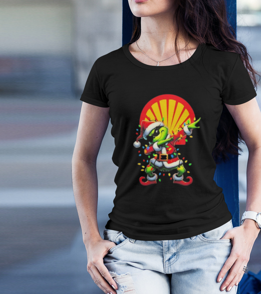Santa Grinch Dabbing Shell Christmas Lights T-Shirt