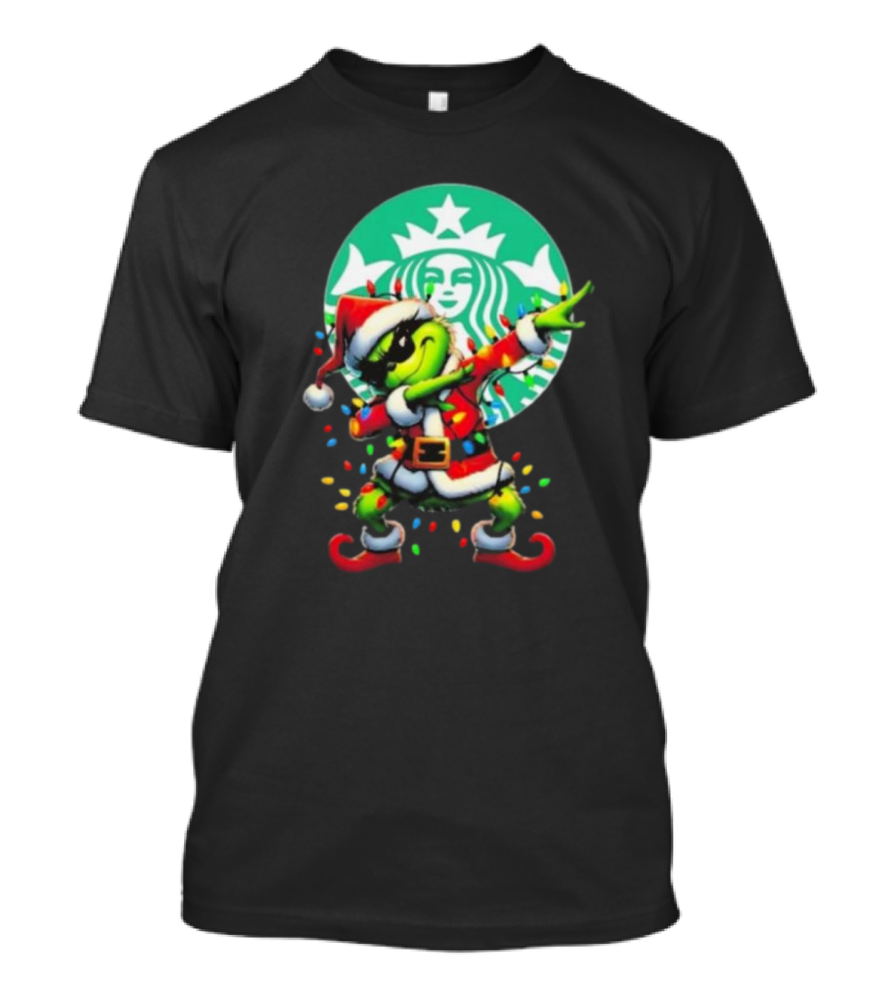Santa Grinch Dabbing Starbucks Merry Christmas 2024 Celebration Iconic Pose T-Shirt