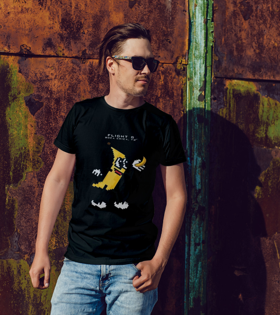 Flight 6 Boca Chica TX Pixelated Banana Character Holding A Banana T-Shirt