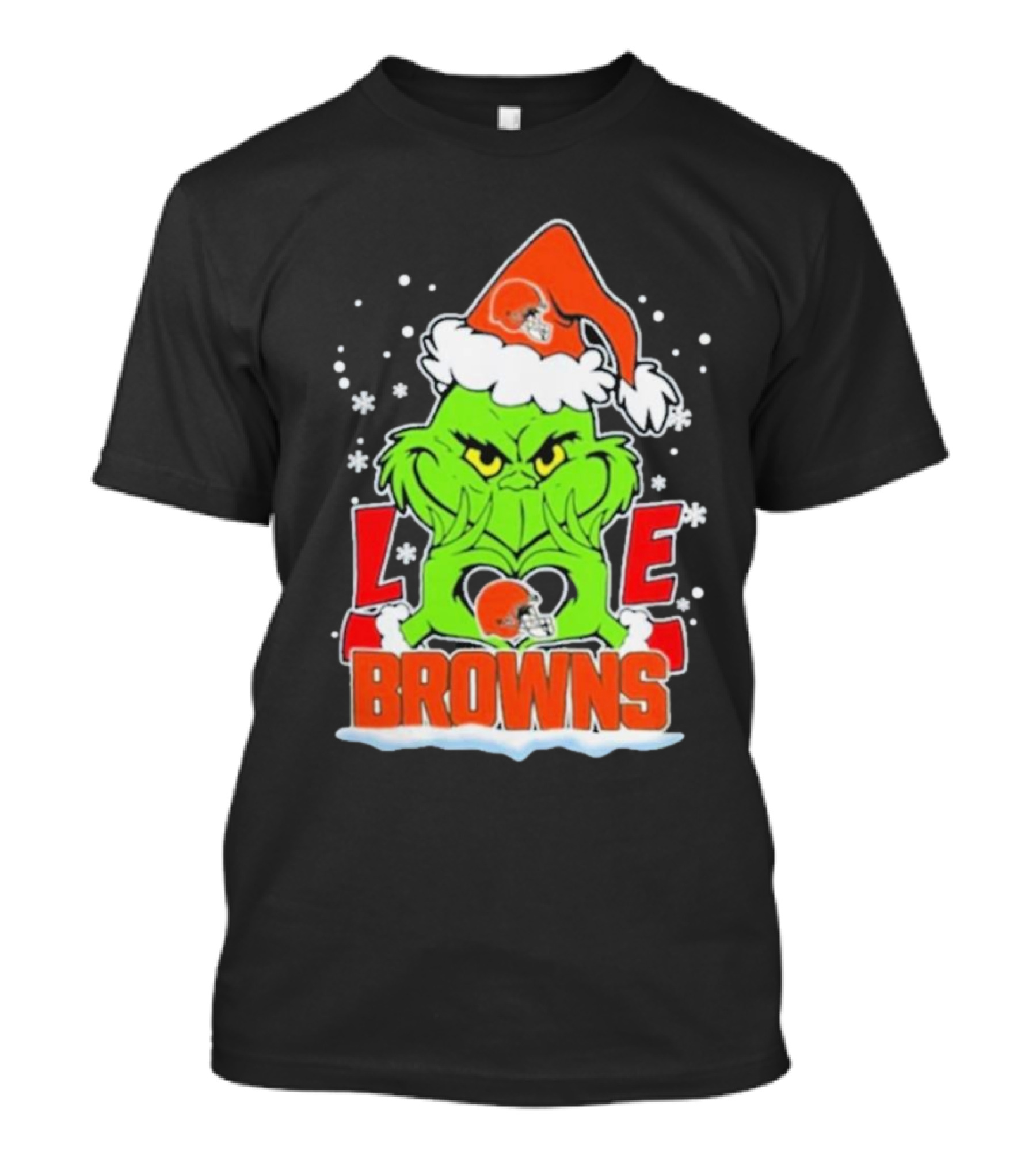 The Grinch Love Cleveland Browns Christmas 2024 Santa Hat Snowflakes T-Shirt