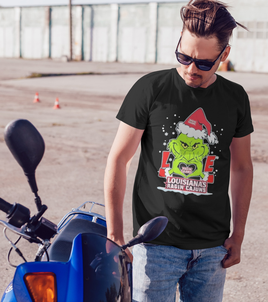 The Grinch Love Louisiana Ragin’ Cajuns Christmas 2024 Football Santa Hat T-Shirt