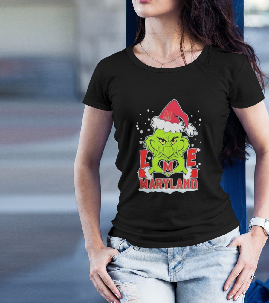 Grinch Love Maryland Terrapins Football Christmas T-Shirt