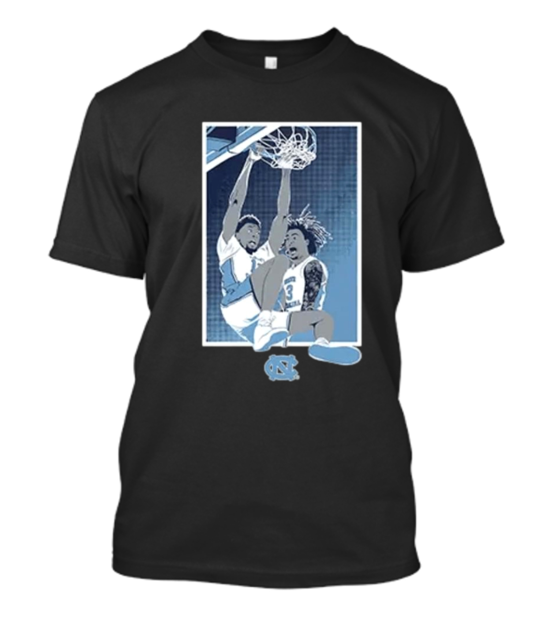 UNC Basketball Jalen Washington Elliot Cadeau Dunking Action Tar Heels T-Shirt