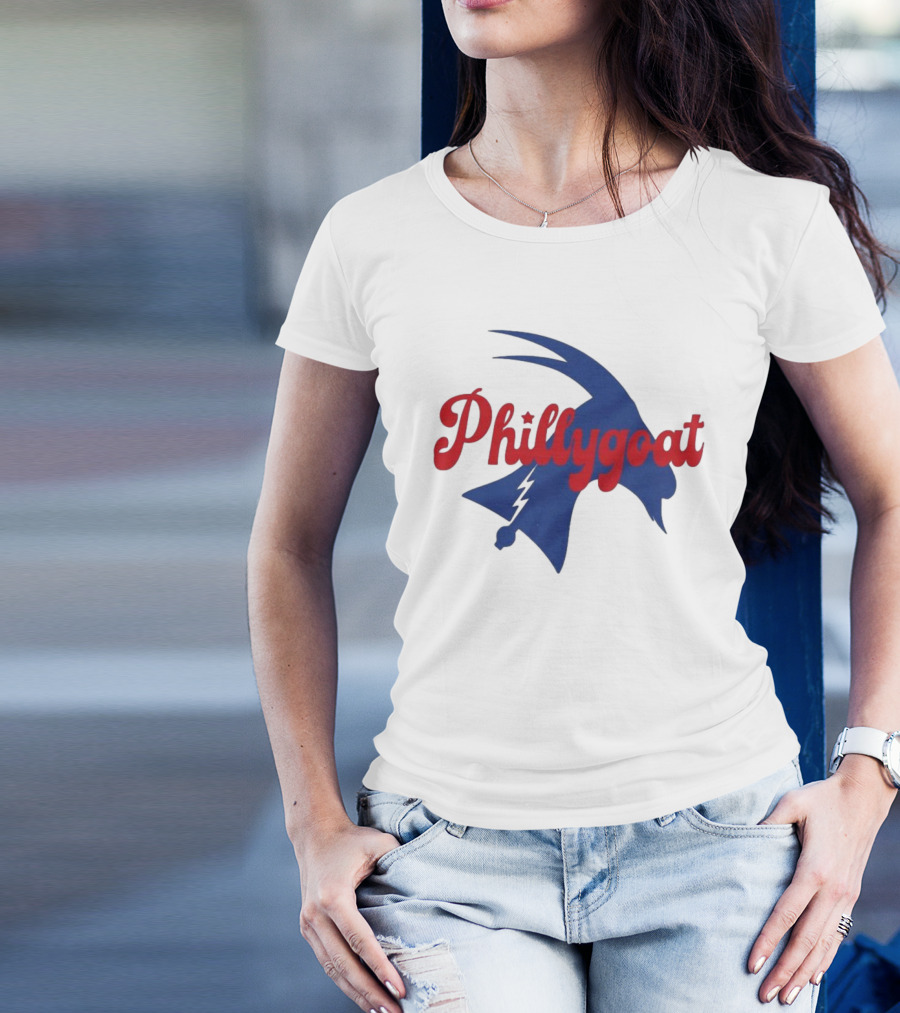 Phillygoat Red Script With Blue Goat And Lightning Bolt Elements T-Shirt