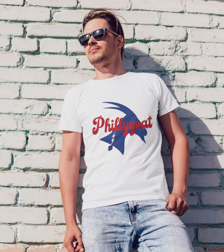 Phillygoat Red Script With Blue Goat And Lightning Bolt Elements T-Shirt