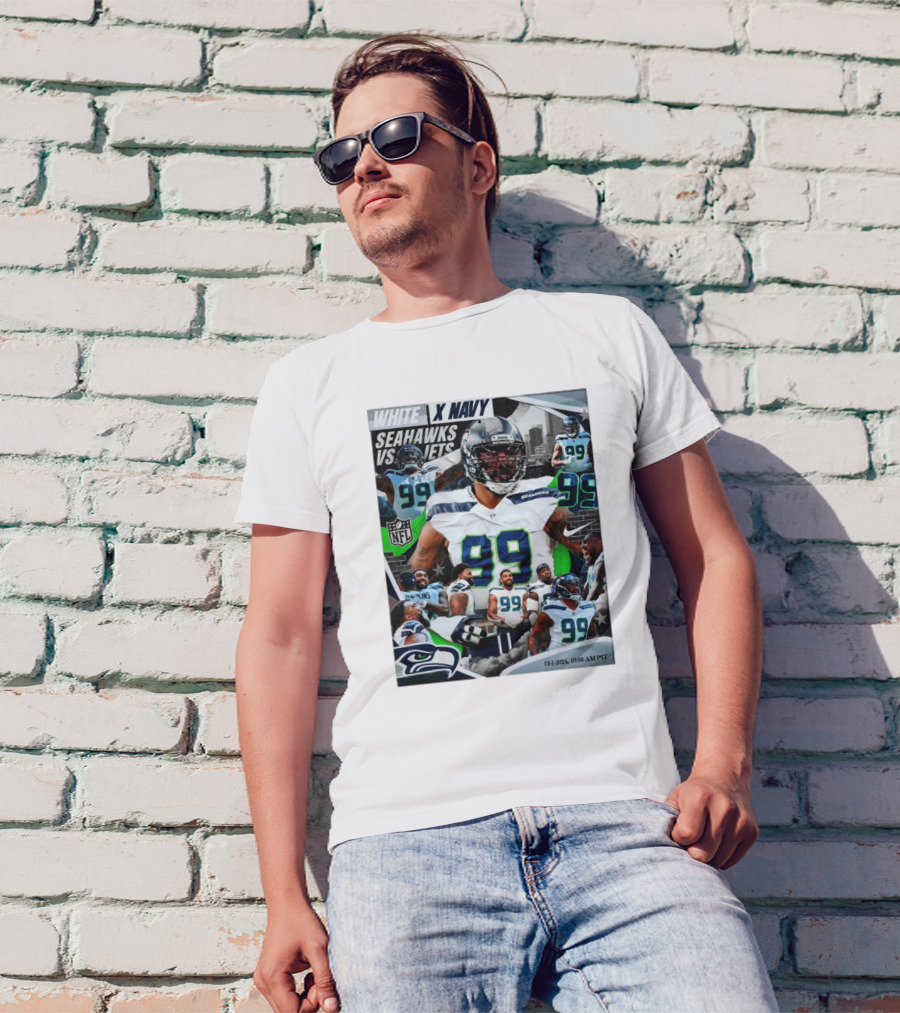 White X Navy Seattle Seahawks Vs Jets NFL 12-1-2024 10:00 AM PST T-Shirt