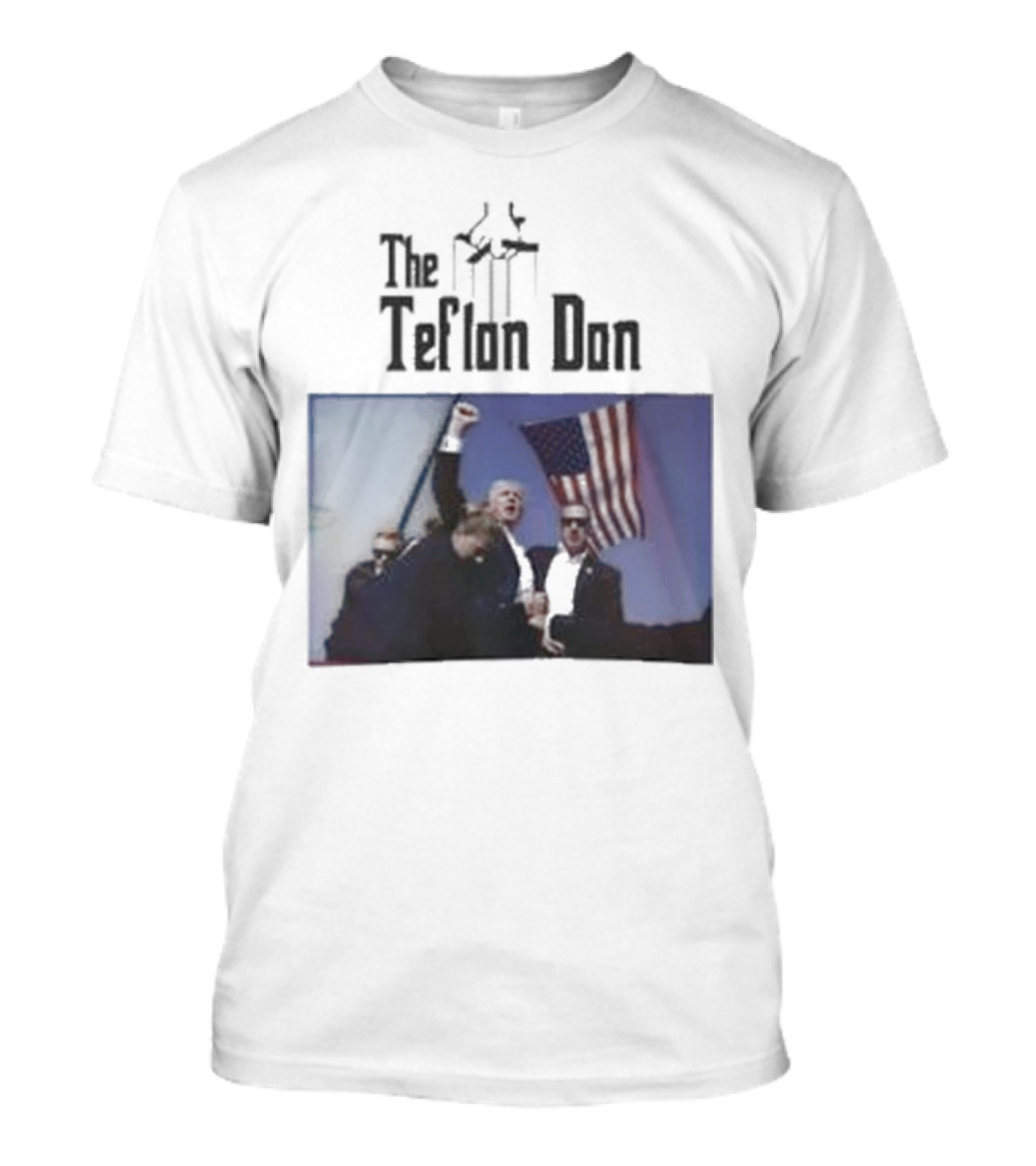The Teflon Don Rally With Donald Trump And American Flag Iconic Scene T-Shirt