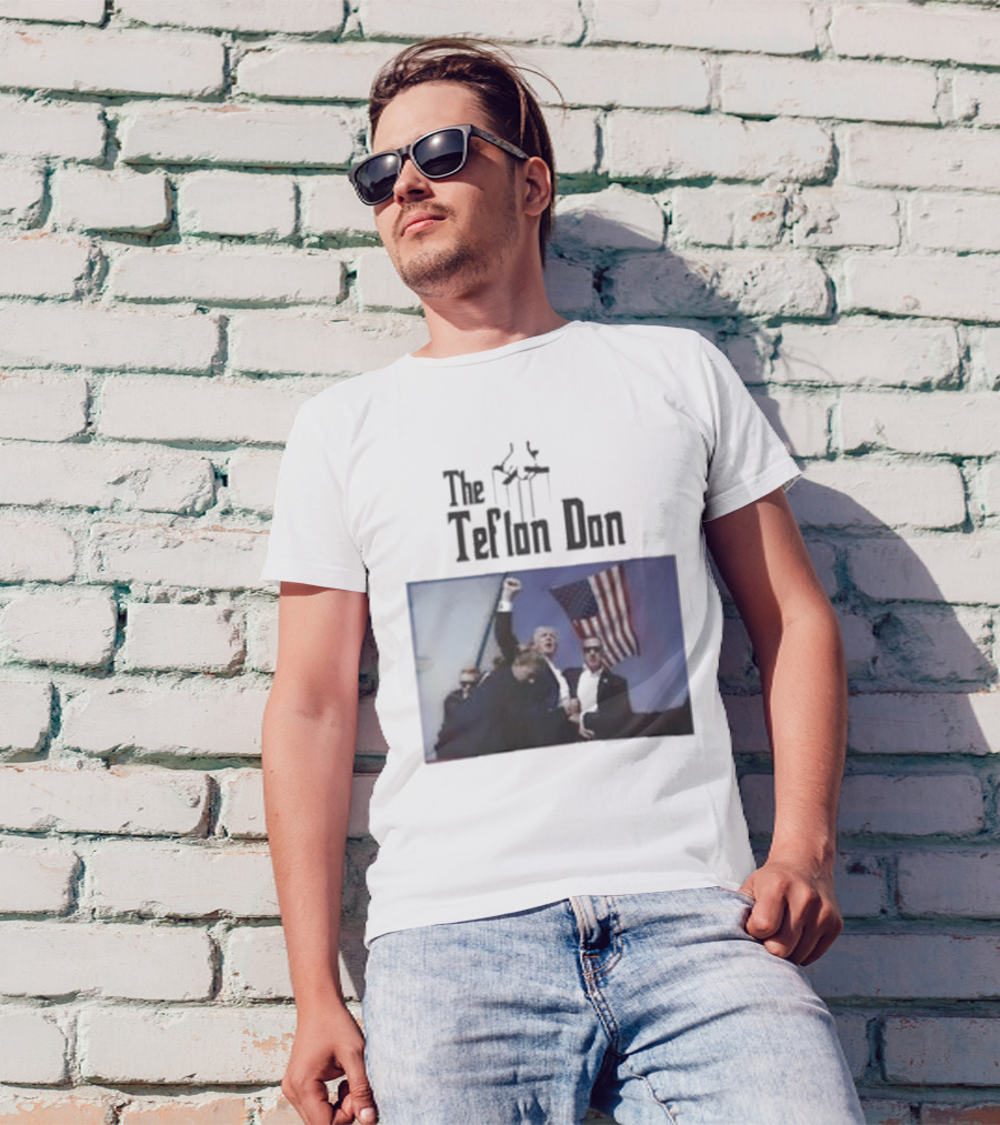 The Teflon Don Rally With Donald Trump And American Flag Iconic Scene T-Shirt