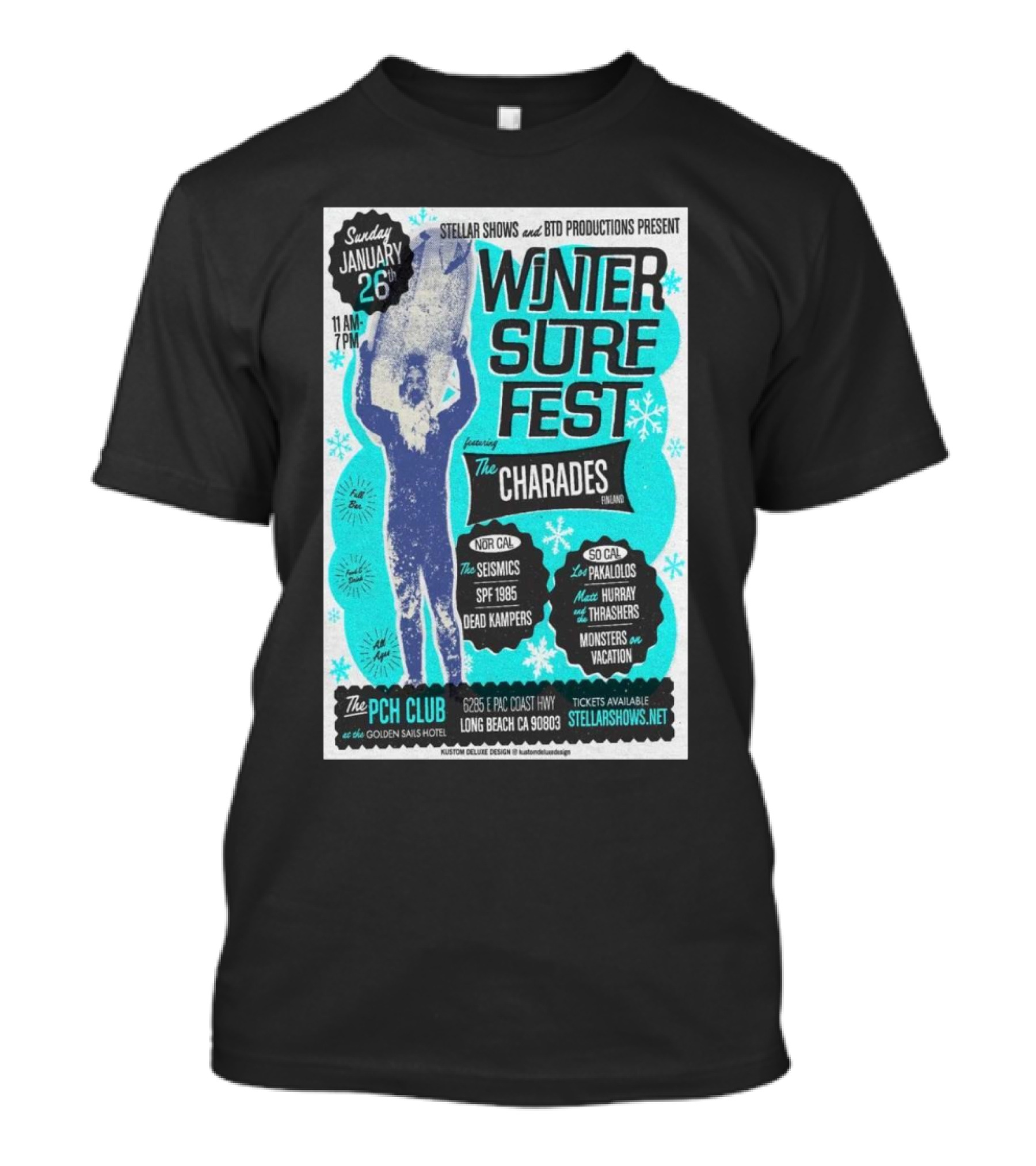 Winter Surf Fest Featuring The Charades At The PCH Club Long Beach January 26 2025 T-Shirt