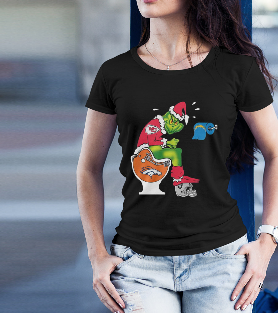 The Grinch On Toilet Kansas City Chiefs, Denver Broncos, Oakland Raiders, Chargers Christmas T-Shirt