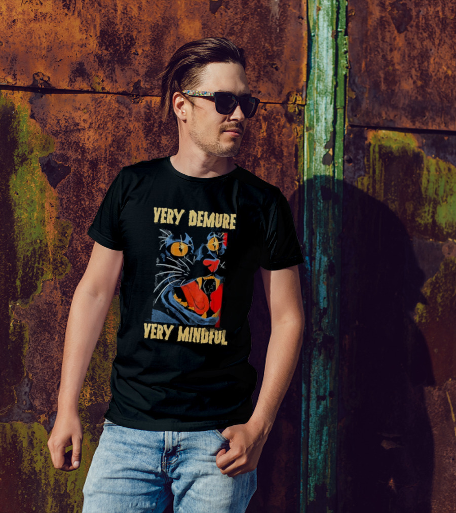 Very Demure Very Mindful Cat Artwork With Bold Colors And Intense Expression T-Shirt
