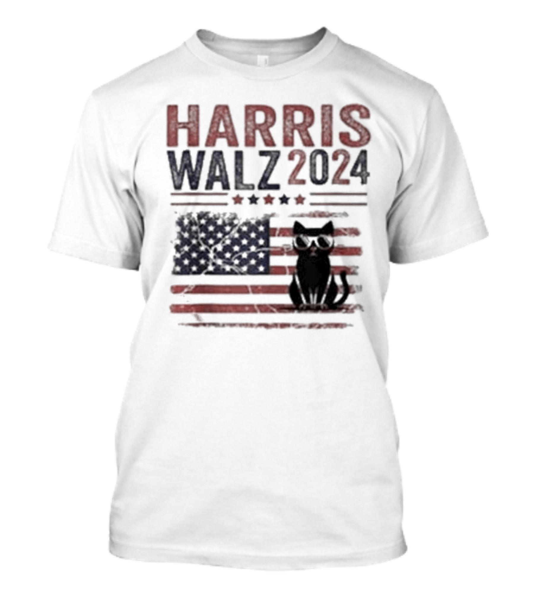 Harris Walz 2024 Walz Childless Cat Ladies For Kamala American Flag Sunglasses Cat T-Shirt