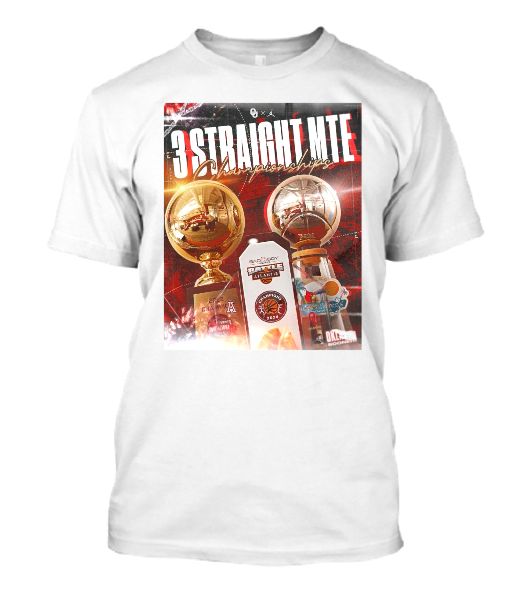 Oklahoma Sooners 3 Straight MTE Championships 2024 Bad Boy Mowers Battle 4 Atlantis T-Shirt