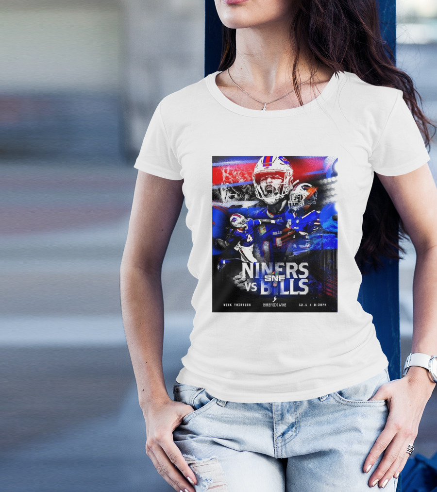 Niners Vs Bills Week Thirteen SNF NFL 12.1 8:20PM Barefoot Wine T-Shirt
