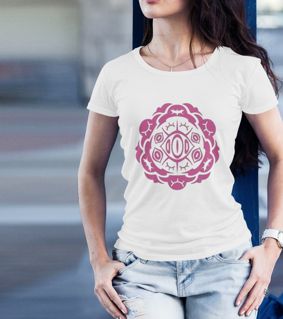 Shark Robot Sloth 2024 Pink Symmetrical Pattern With Eyes And Eyelashes T-Shirt
