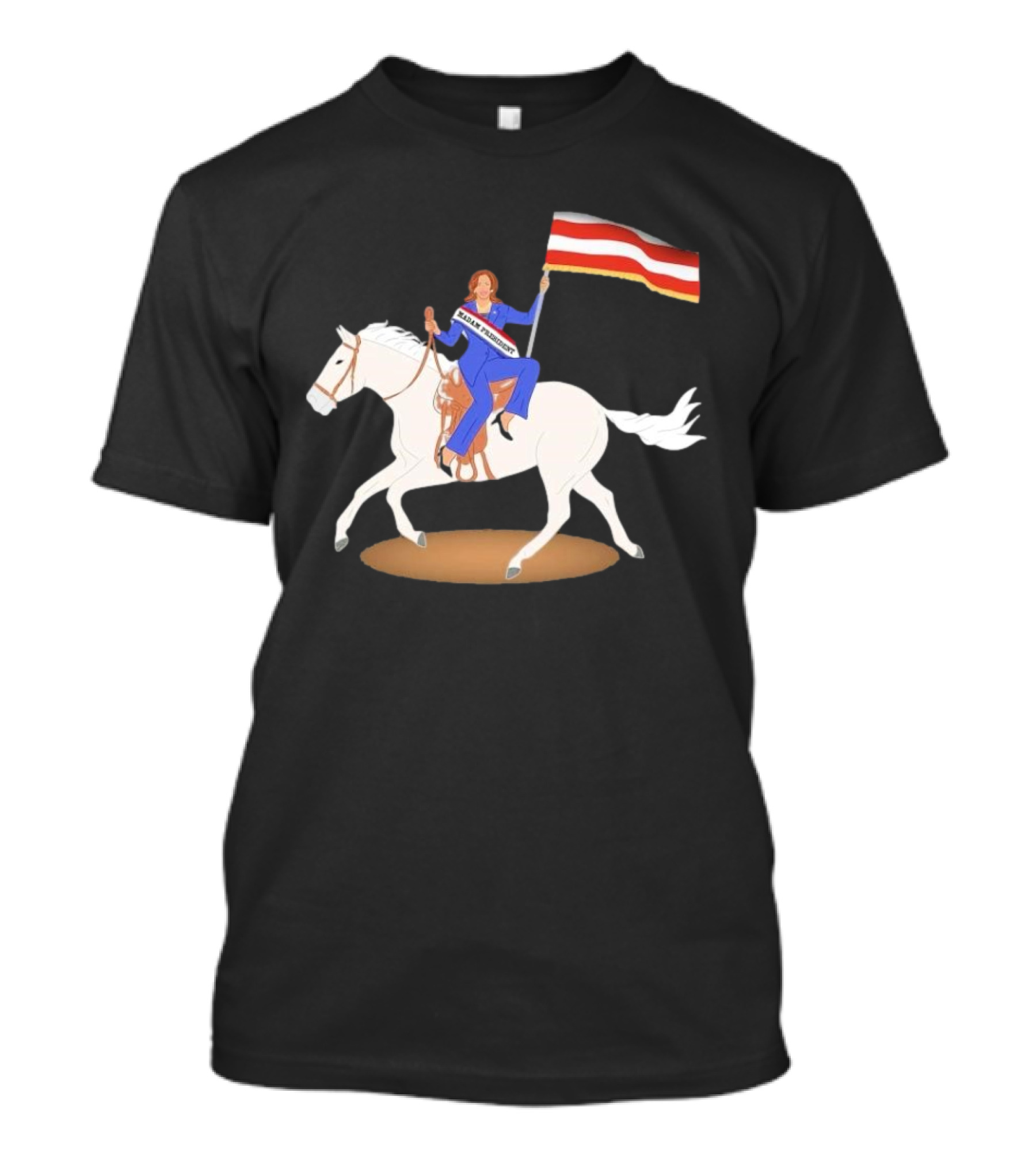 Madam President Kamala Harris Horse Riding With Tri-Color Flag T-Shirt