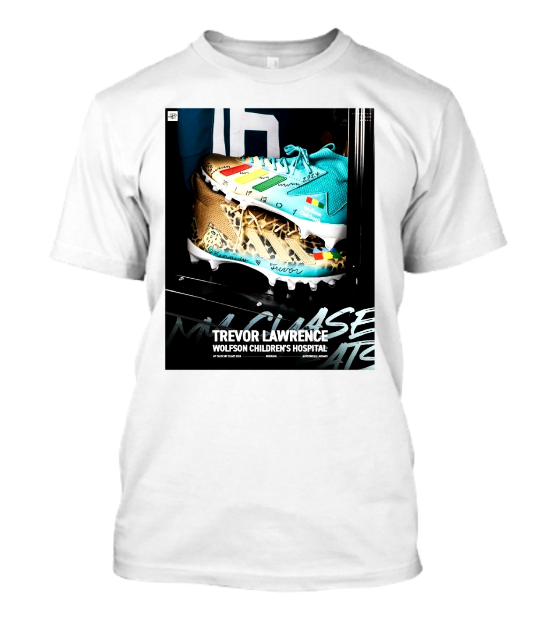Trevor Lawrence Wolfson Children's Hospital Cleats NFL My Cause My Cleats Initiative Jacksonville Jaguars T-Shirt
