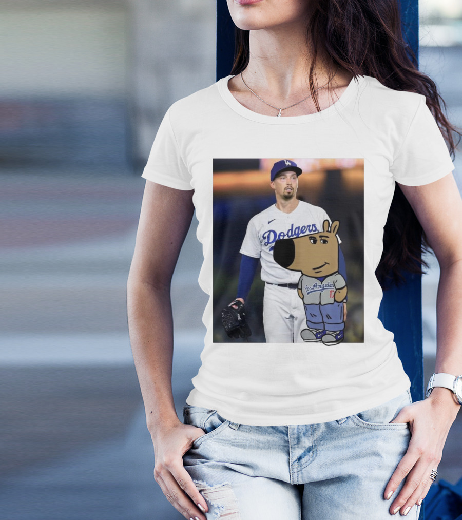 Blake Snell Los Angeles Dodgers Just A Chill Guy Enjoying Dodgers Jersey With Cartoon Character T-Shirt