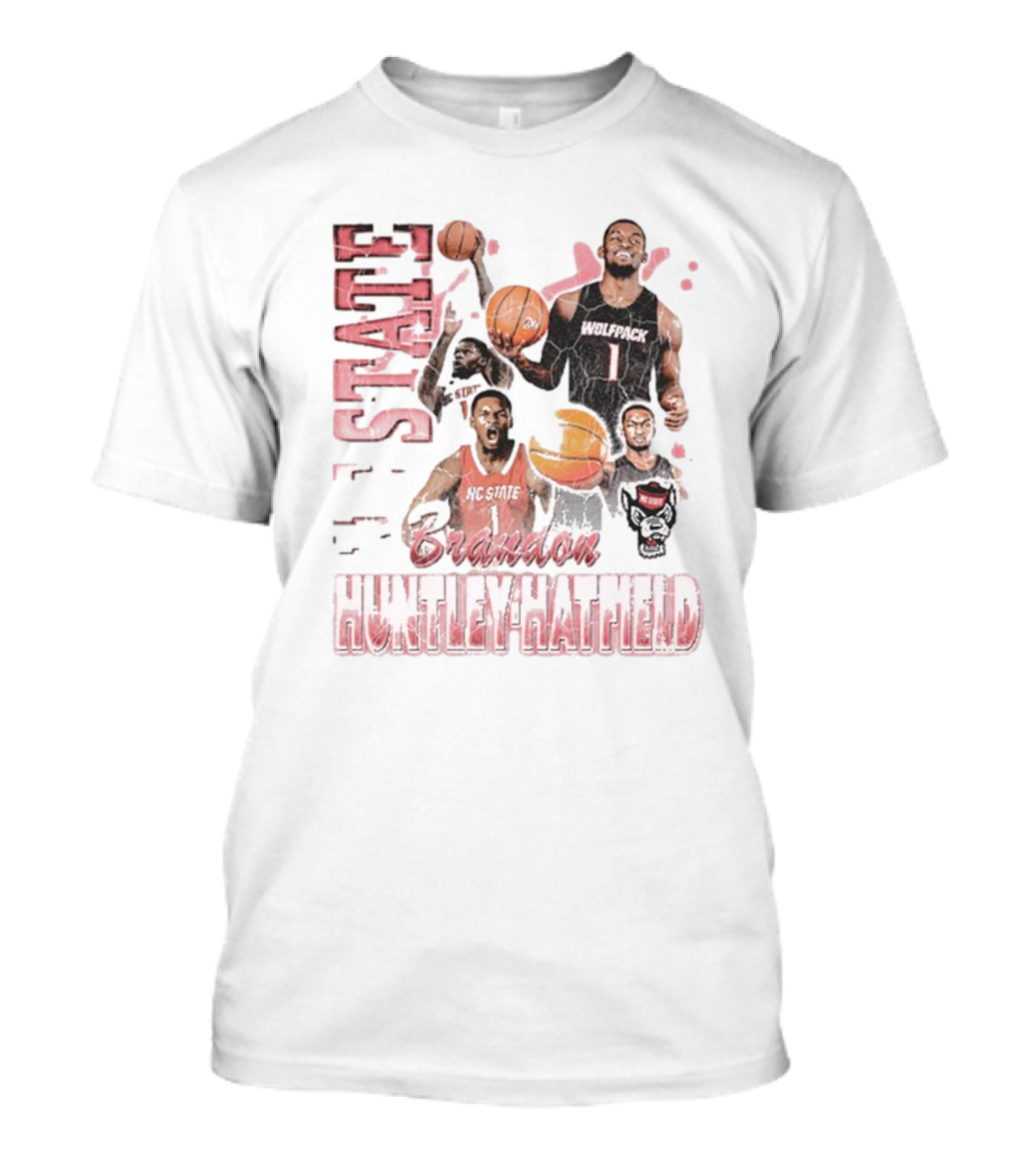 Brandon Huntley-Hatfield NC State Wolfpack 90s Retro Basketball Collage T-Shirt