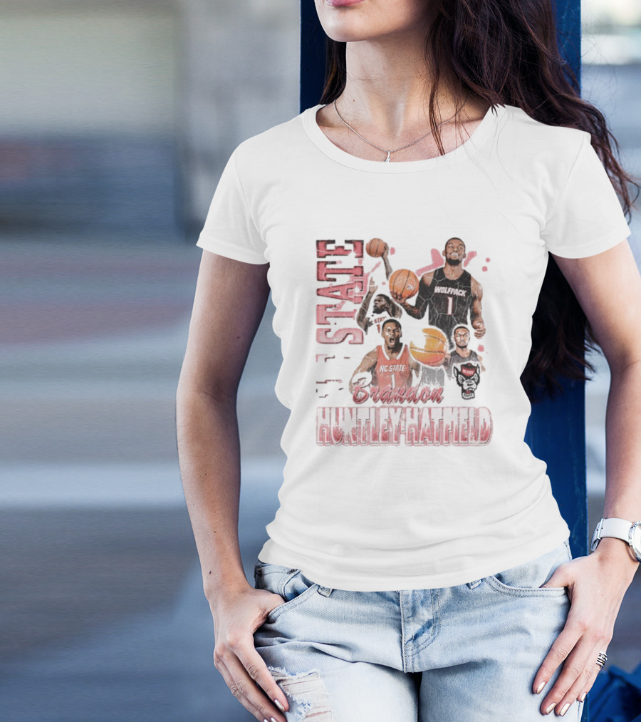 Brandon Huntley-Hatfield NC State Wolfpack 90s Retro Basketball Collage T-Shirt