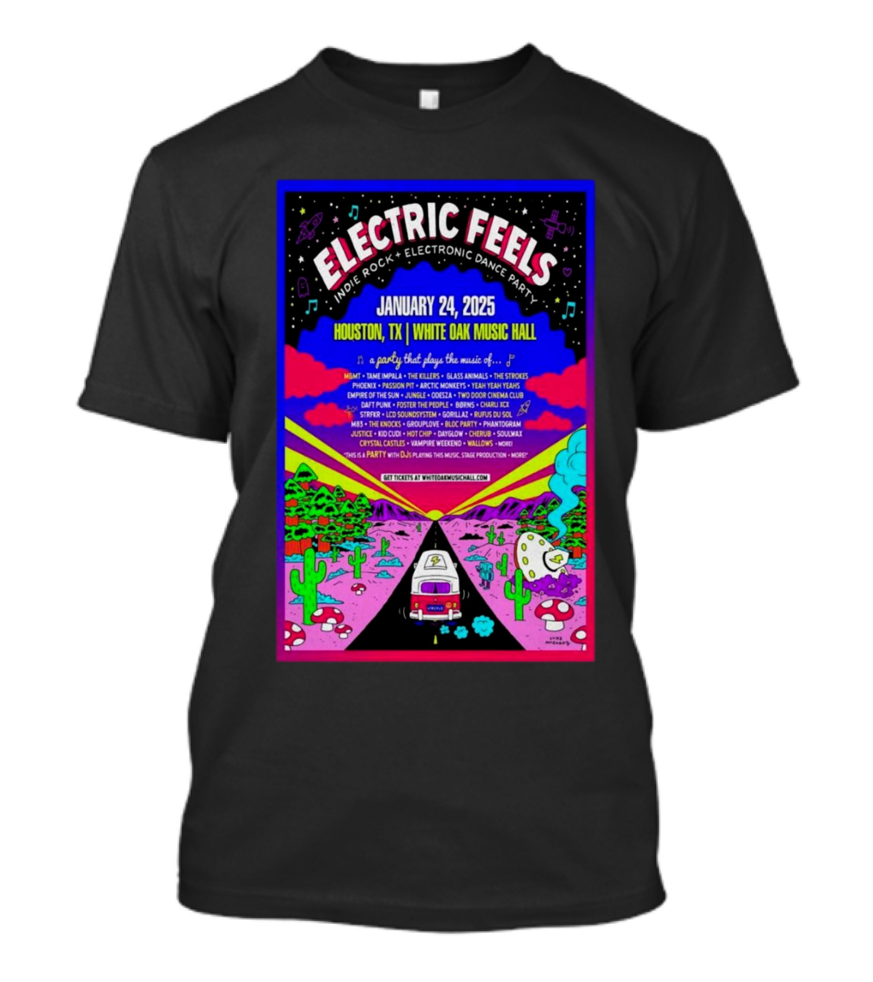 Electric Feels Indie Rock Electronic Dance Party Houston White Oak Music Hall January 24 2025 T-Shirt