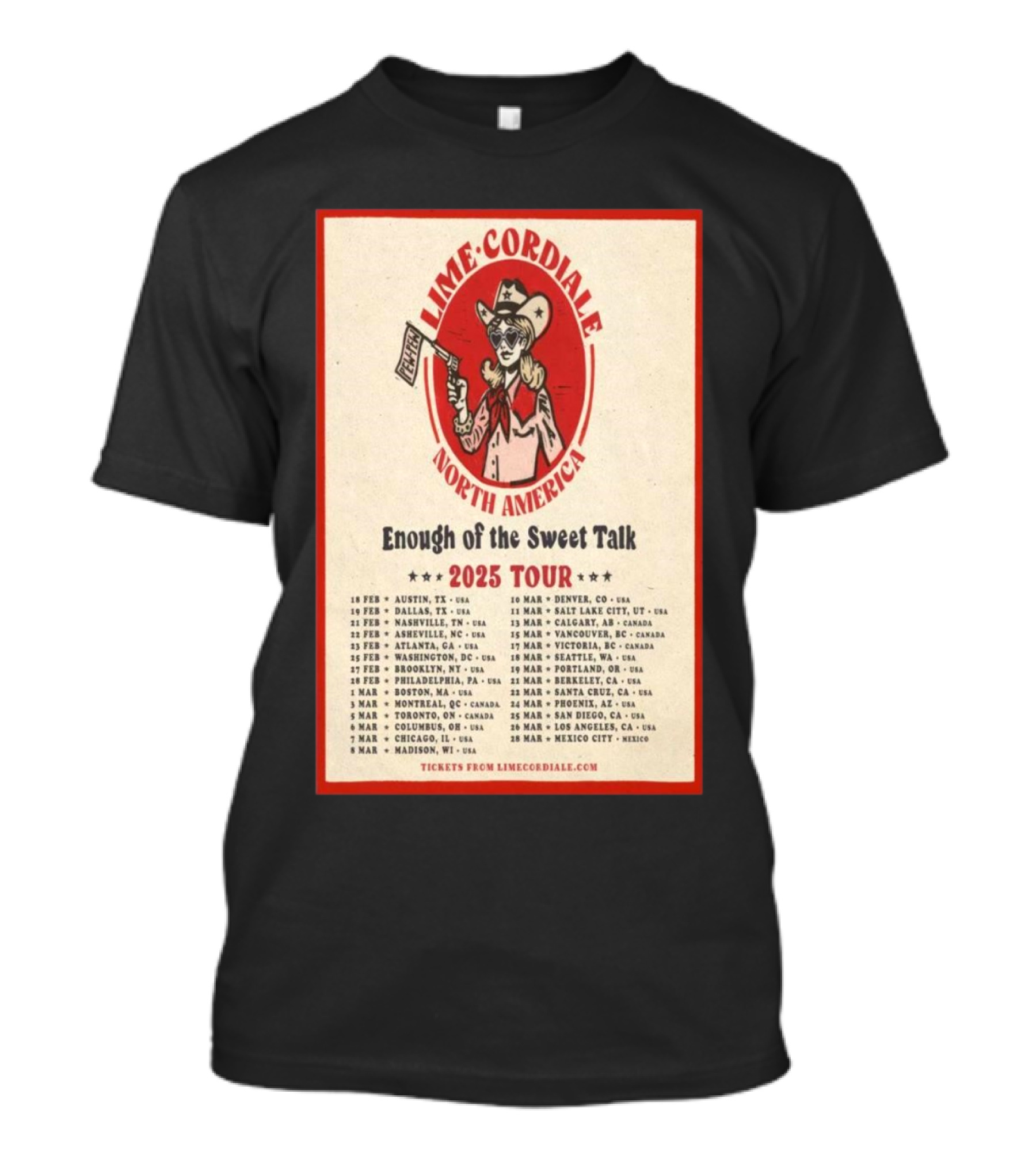 Lime Cordiale North America 2025 Tour Enough Of The Sweet Talk Cowboy 이미지llustration And Tour Dates T-Shirt