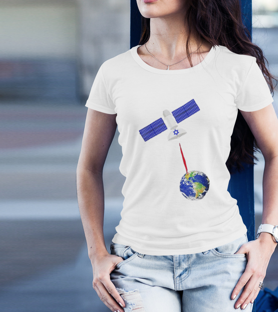 Jewish Space Laser Satellite Targeting Earth With Star Of David T-Shirt