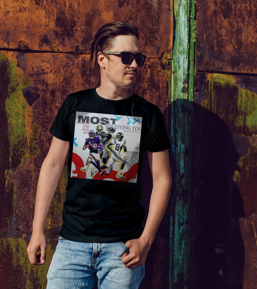 Justin Jefferson Most Receiving Yards In First Five Seasons Jefferson Holt Moss Rice Minnesota Vikings T-Shirt