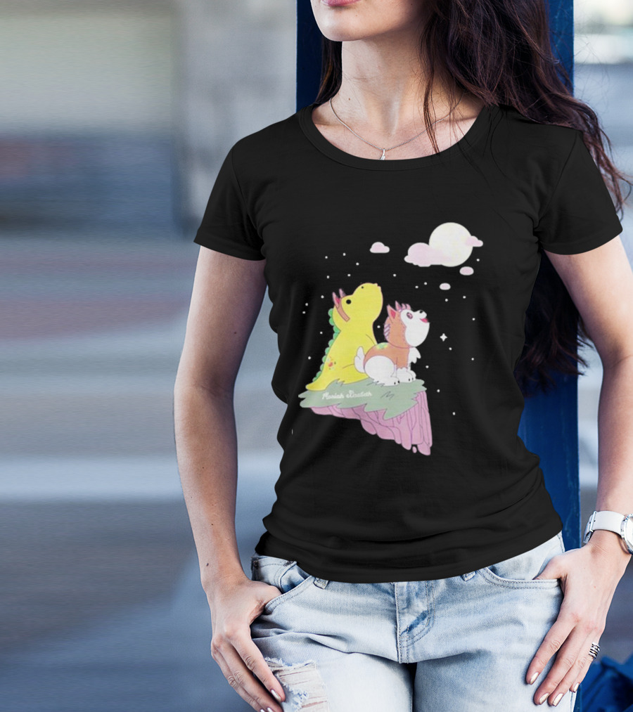 Moriah Elizabeth Howl-O-Ween Cute Dinosaur And Dog Moonlit Night Scene T-Shirt