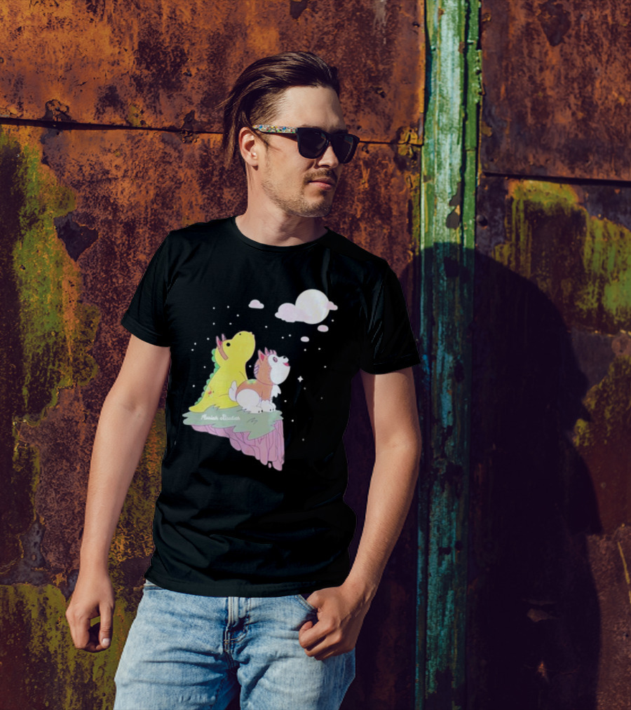 Moriah Elizabeth Howl-O-Ween Cute Dinosaur And Dog Moonlit Night Scene T-Shirt