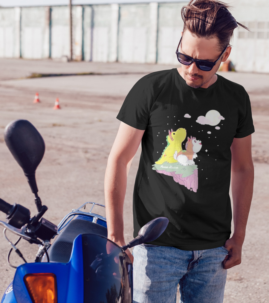 Moriah Elizabeth Howl-O-Ween Cute Dinosaur And Dog Moonlit Night Scene T-Shirt