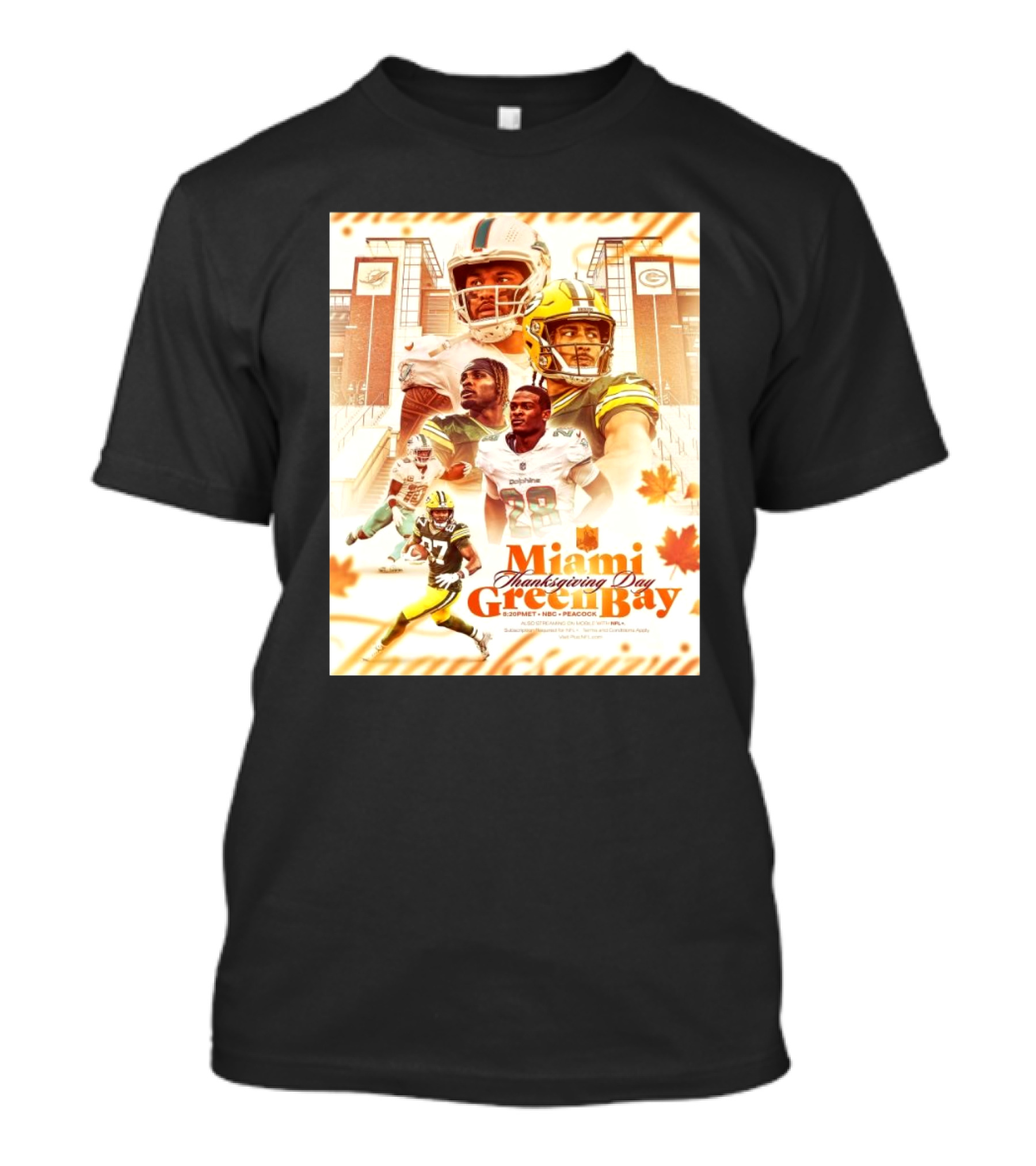 Miami Dolphins Thanksgiving Day Green Bay Packers NFL Showdown NBC Peacock Lambeau Field T-Shirt