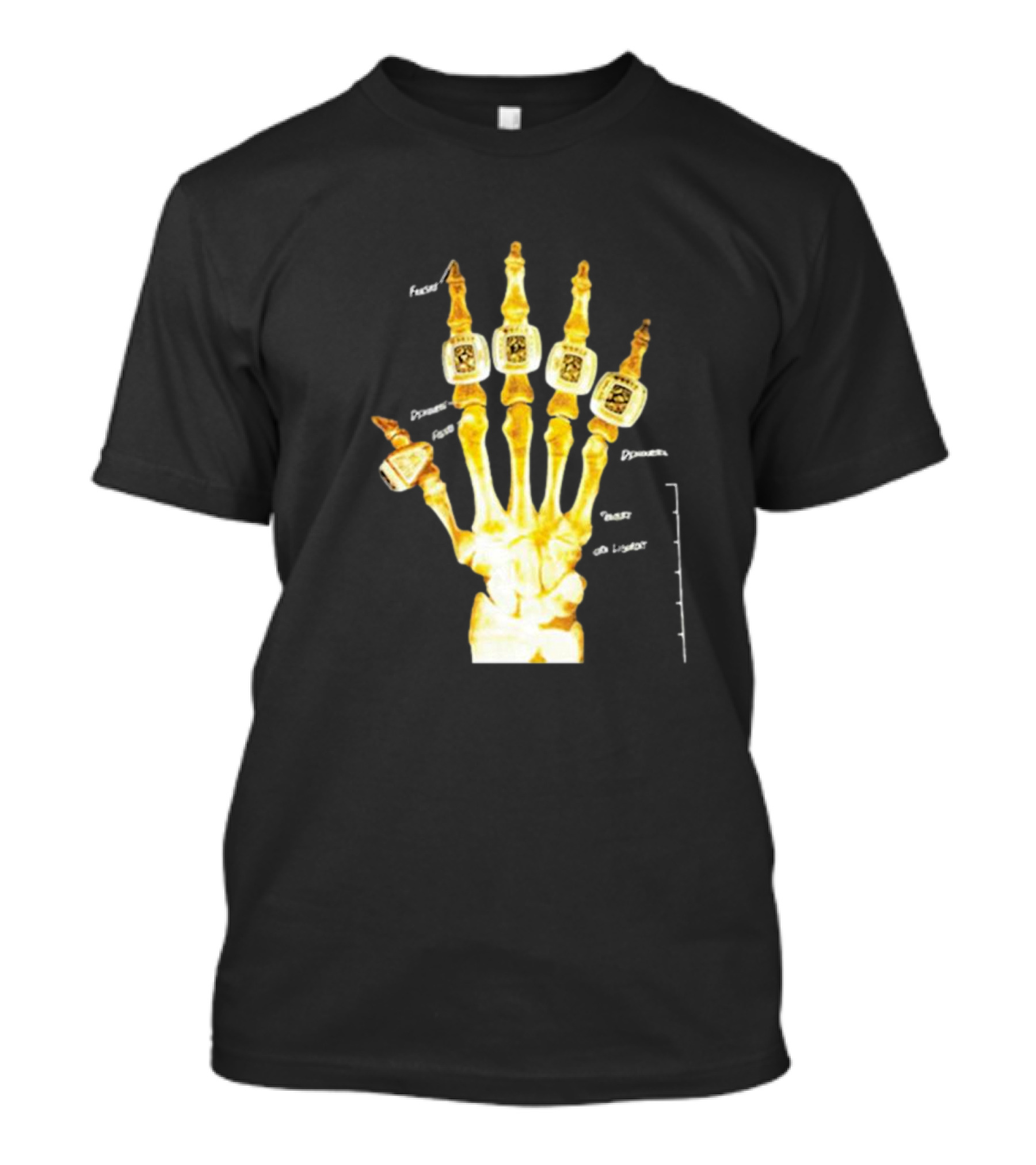 KOBE X RAY VINTAGE KOBE BRYANT BROKEN NOT BEATEN BLACK GOLDEN HAND X-RAY RINGS FOCUS DEDICATION PASSION DRIVE DIAMOND CHAMPIONSHIP T-Shirt